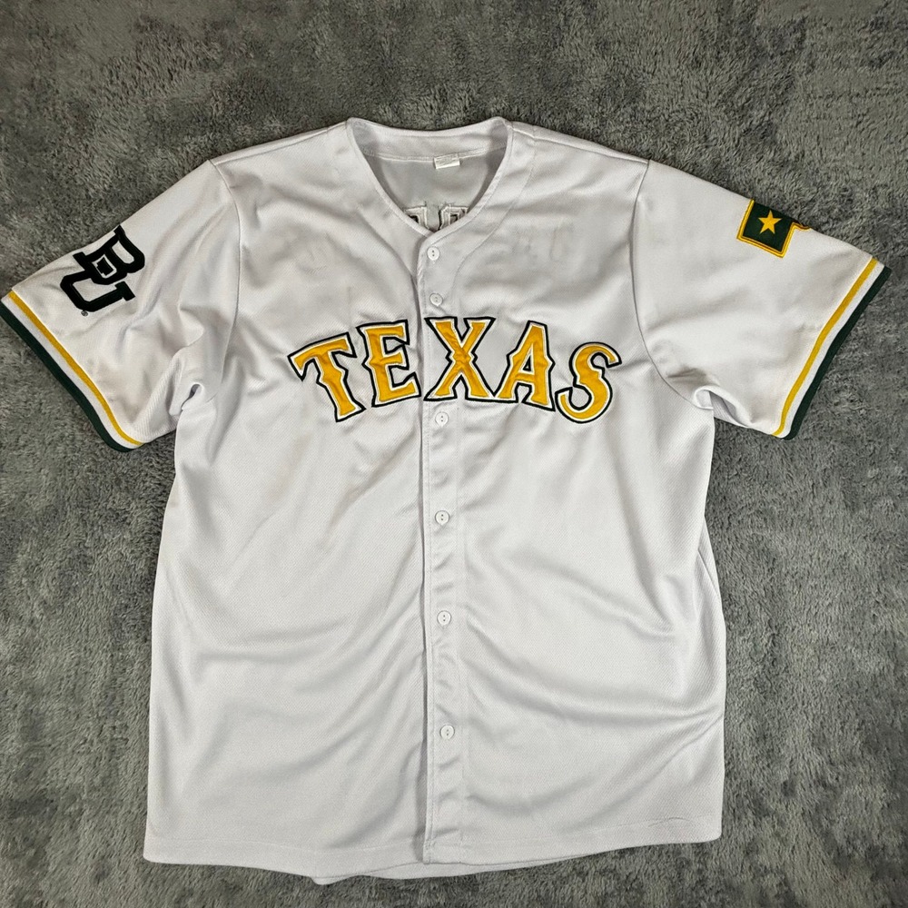 Texas Baseball Jersey Bradford 61 White Yellow Green Button Up Adult Large